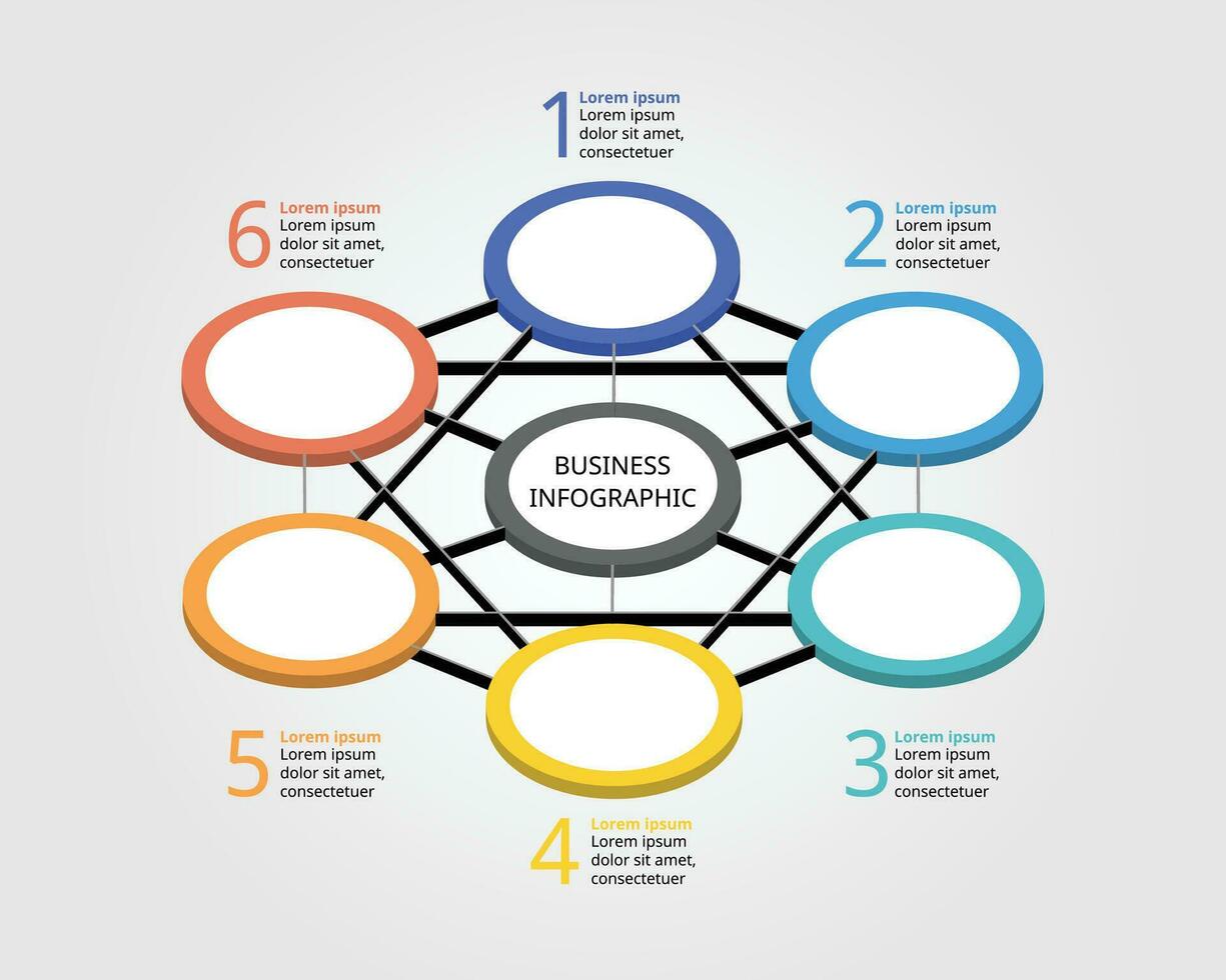 cirkel mall steg för infographic för presentation för 7 element för nätverk förbindelse vektor