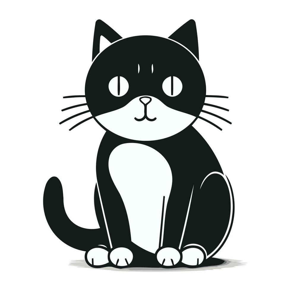 süß schwarz und Weiß Katze Sitzung auf ein Weiß Hintergrund. Vektor Illustration.