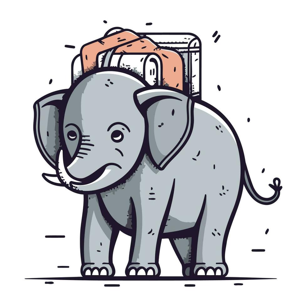 Elefant mit ein Buch. Vektor Illustration im Hand gezeichnet Stil.