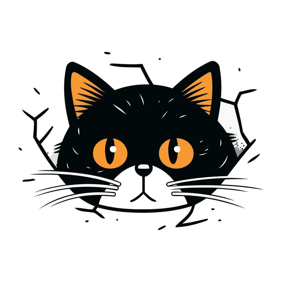 süß schwarz Katze Gesicht. Vektor Illustration isoliert auf Weiß Hintergrund.