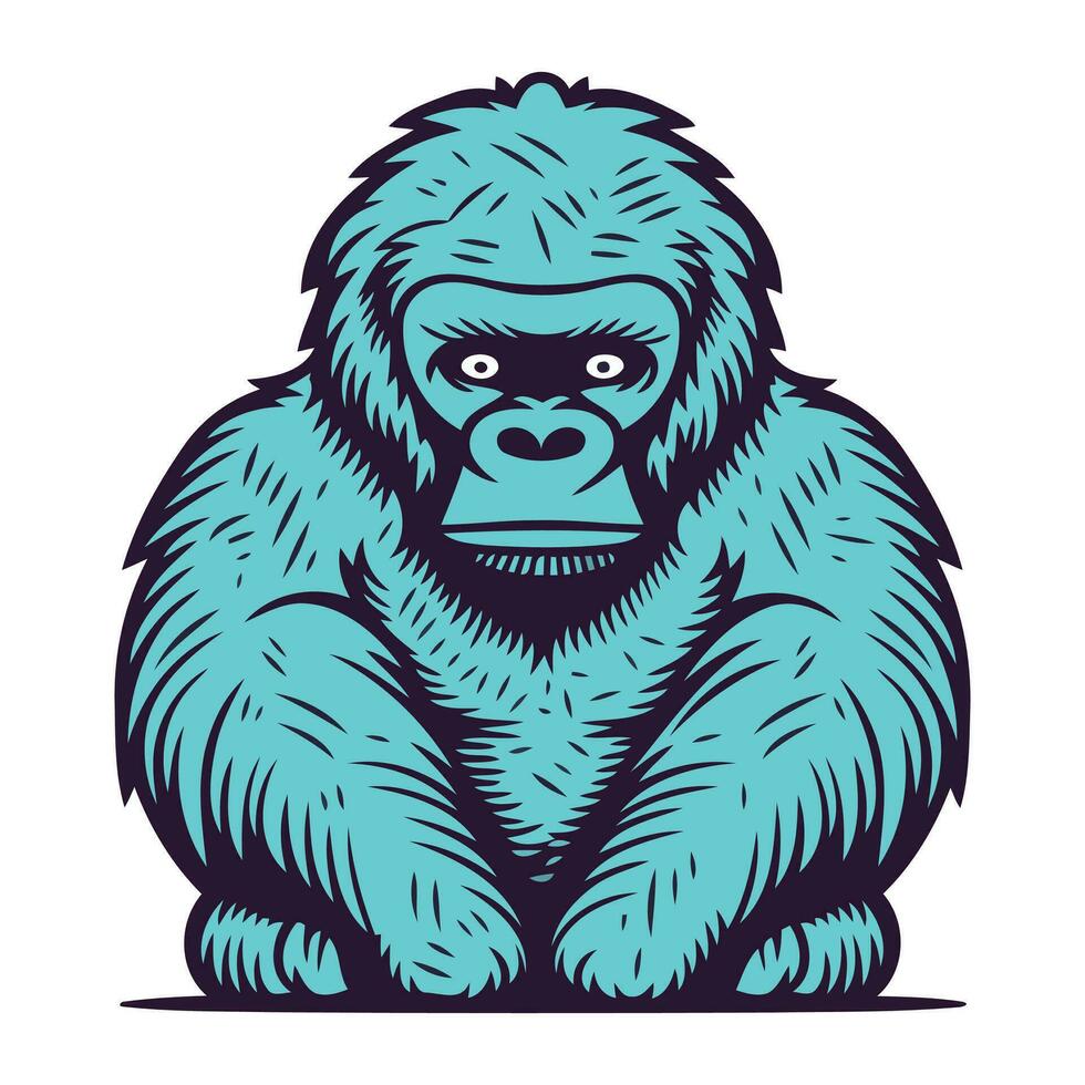 Vektor Illustration von ein Gorilla Sitzung und suchen oben auf isoliert Hintergrund.