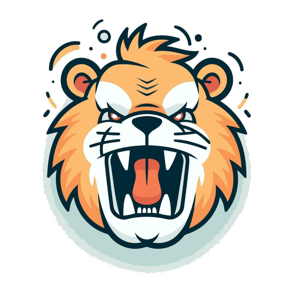 Löwe Kopf Maskottchen. Vektor Illustration von wütend Löwe Kopf Maskottchen.