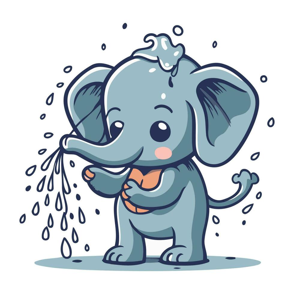 süß Karikatur Elefant Waschen seine Gesicht mit Wasser. Vektor Illustration.