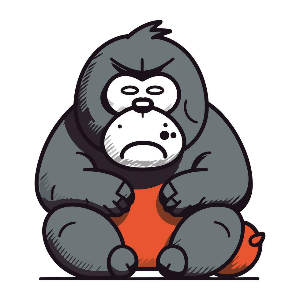 Vektor Illustration von ein Gorilla Sitzung auf ein Orange Ball. Karikatur Stil.
