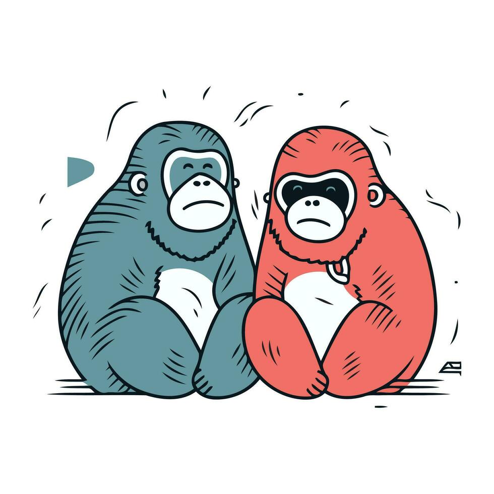 Gorilla und Affe. Hand gezeichnet Vektor Illustration im Karikatur Stil.