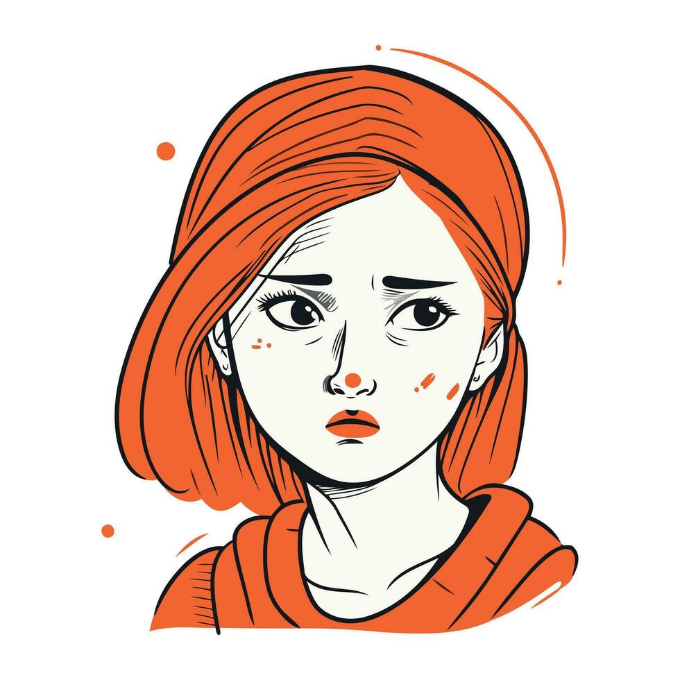 vektor illustration av en rödhårig flicka med fräknar på henne ansikte.
