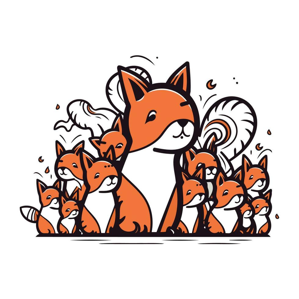 Gruppe von süß Füchse und Eichhörnchen. Hand gezeichnet Vektor Illustration