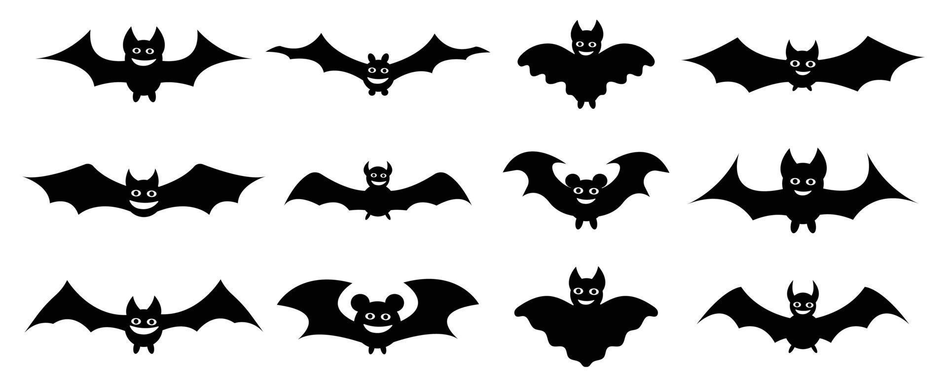 Sammlung von Fledermäusen. Silhouette im Cartoon-Stil. Fledermaus und Vampir vektor