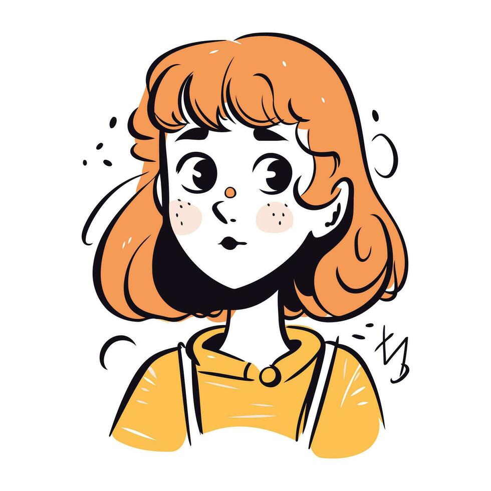 Vektor Illustration von ein süß Karikatur Mädchen mit rot Haar und Sommersprossen.