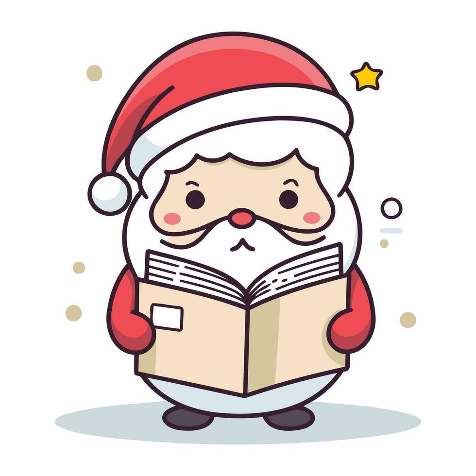 santa claus läsning en bok. vektor illustration. söt tecknad serie karaktär.