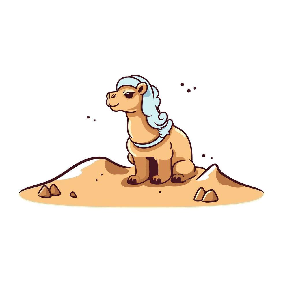 söt kamel Sammanträde på de sand. vektor illustration i tecknad serie stil.