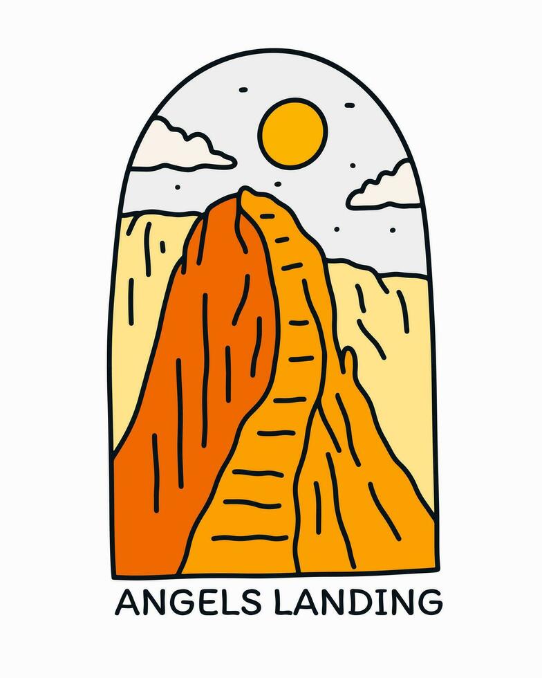 Winkel Landung Zion National Park Mono Linie Vektor Illustration zum t Hemd Patch Abzeichen Design