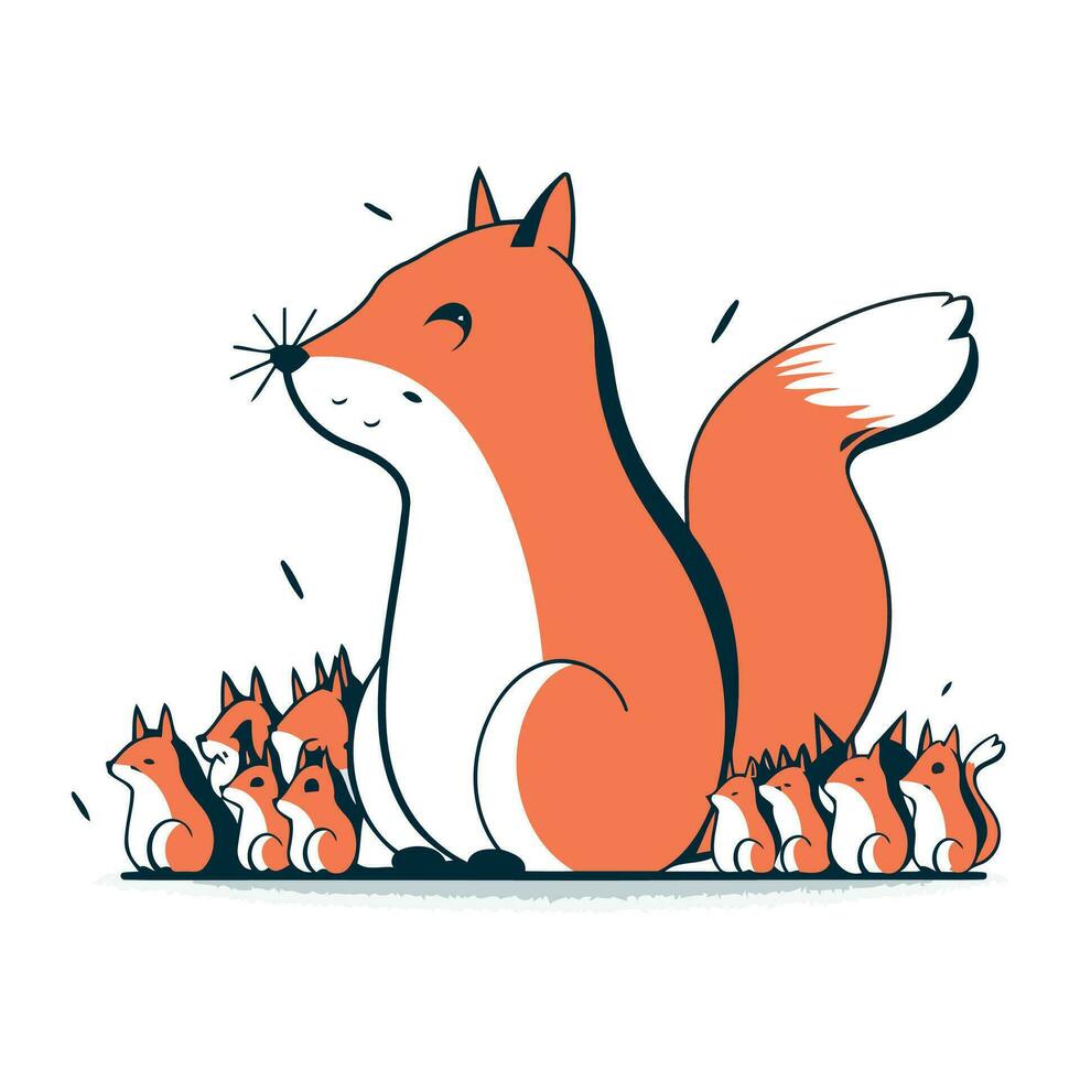 Eichhörnchen mit ein Herde von Eichhörnchen. Vektor Illustration im Karikatur Stil.