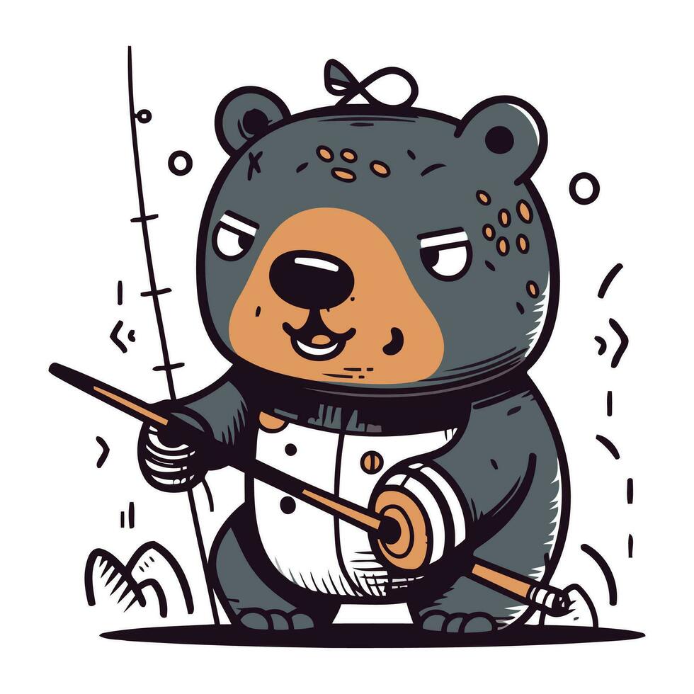 Björn med en fiske stång. vektor illustration av en tecknad serie Björn.