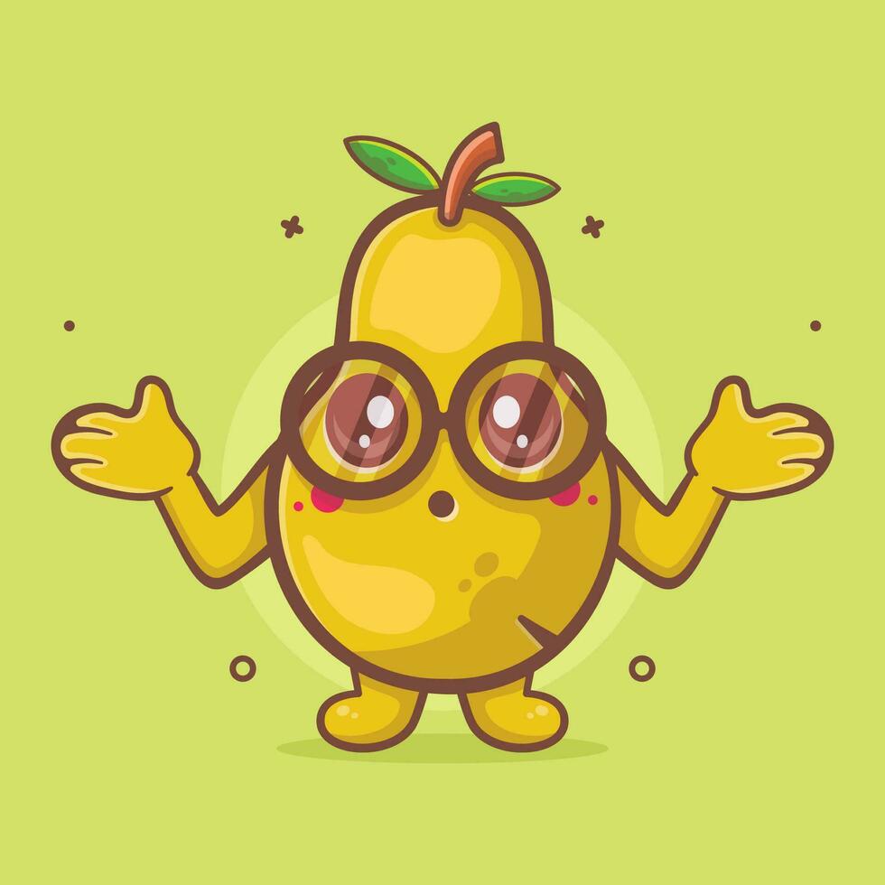 rolig päron frukt karaktär maskot med förvirrad gest isolerat tecknad serie i platt stil design vektor