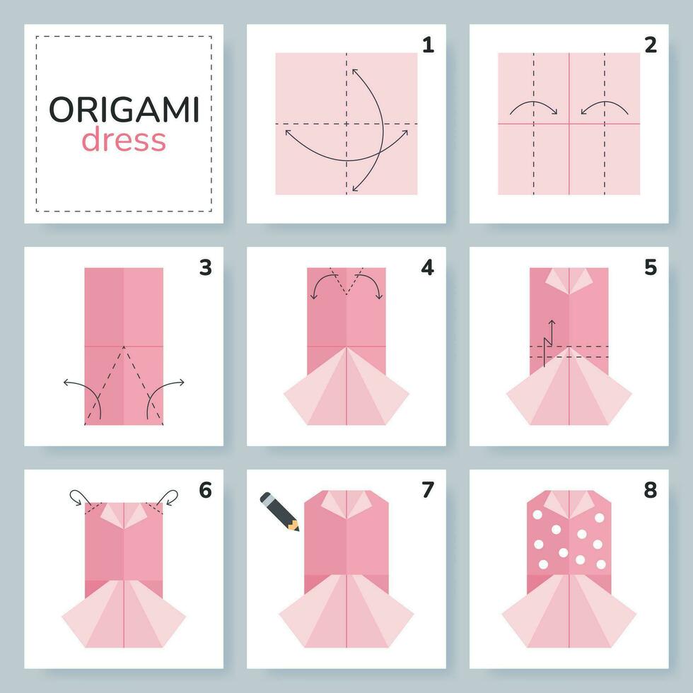 blus och kjol origami schema handledning rör på sig modell. origami för ungar. steg förbi steg på vilket sätt till göra en söt origami Kläder. vektor illustration.