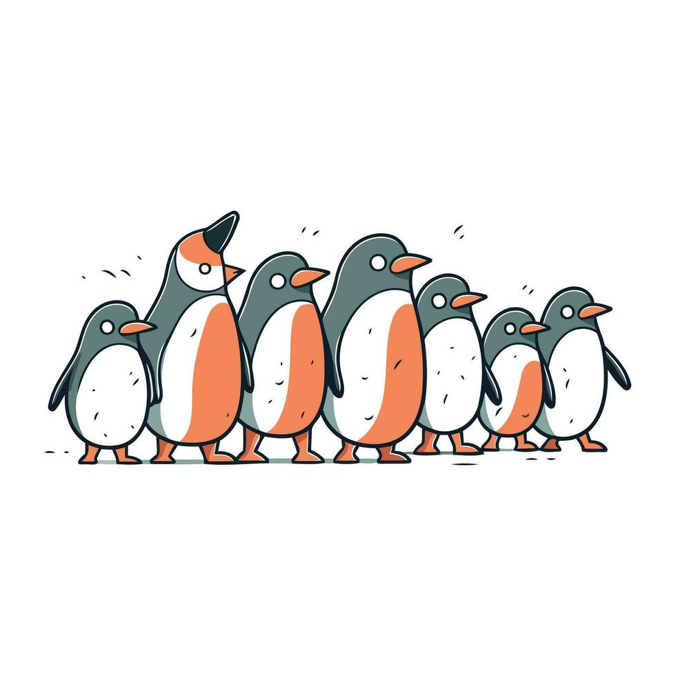 Karikatur Pinguine. Hand gezeichnet Vektor Illustration isoliert auf Weiß Hintergrund.