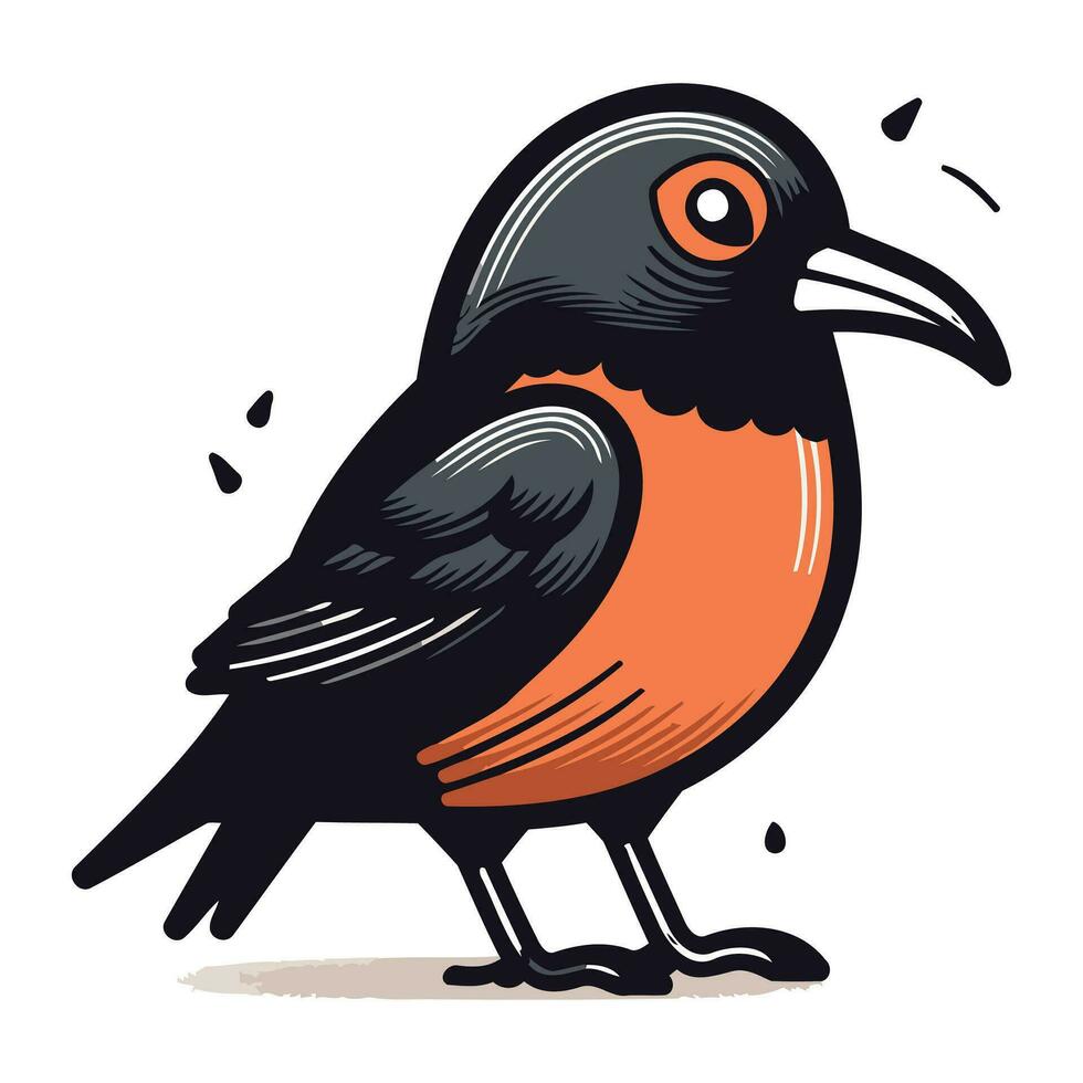 Karikatur Vektor Illustration von ein schwarz und Orange Vogel mit Orange Augen.