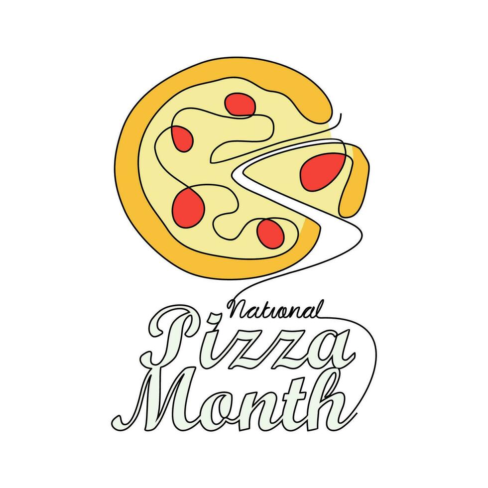 einer kontinuierlich Linie Zeichnung von National Pizza Monat mit Weiß Hintergrund. National Pizza Monat Design im einfach linear Stil. National Pizza Monat Design Konzept Vektor Illustration.