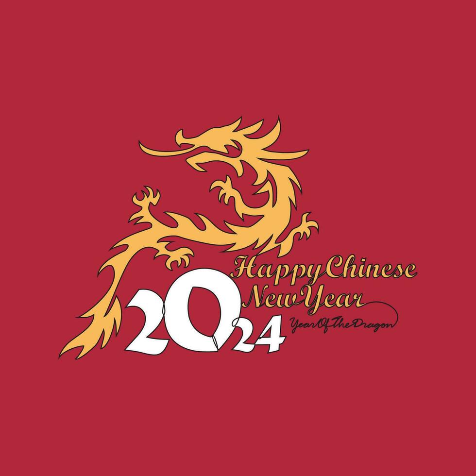 ett kontinuerlig linje teckning av Lycklig kinesisk ny år med de år av drake begrepp. Lycklig kinesisk ny år i enkel linjär stil vektor illustration. lämplig design för hälsning kort och affisch.