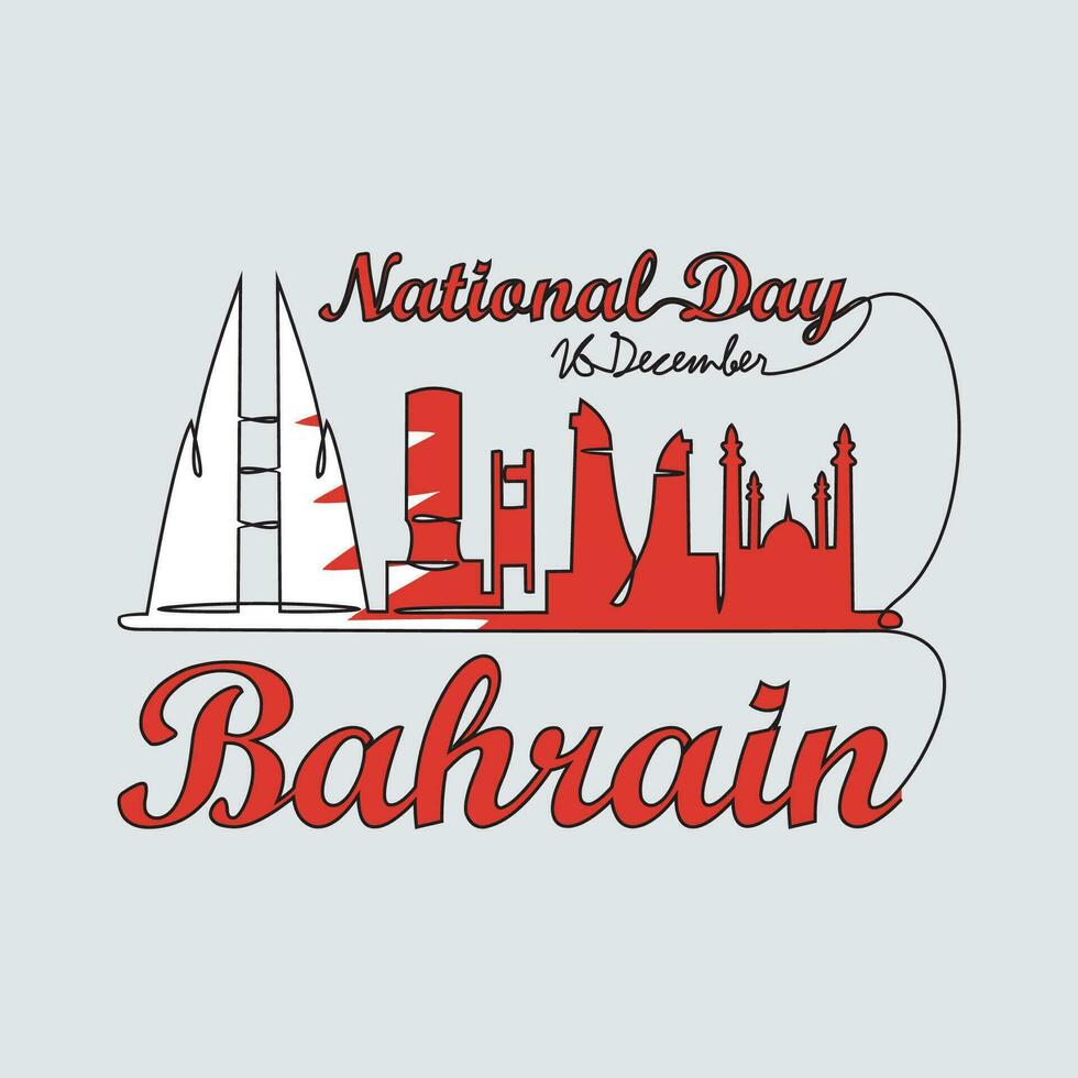 ett kontinuerlig linje teckning av bahrain nationell dag vektor illustration på december 16:e. bahrain nationell dag design i enkel linjär stil. lämplig för hälsning kort, affisch och baner