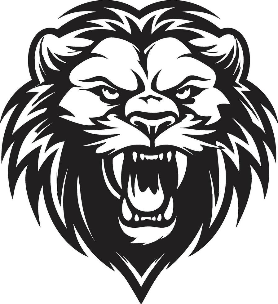 stolt jägare de rytande majestät av svart vektor lejon logotyp kunglig kraft de majestätisk manen av lejon ikon i vektor
