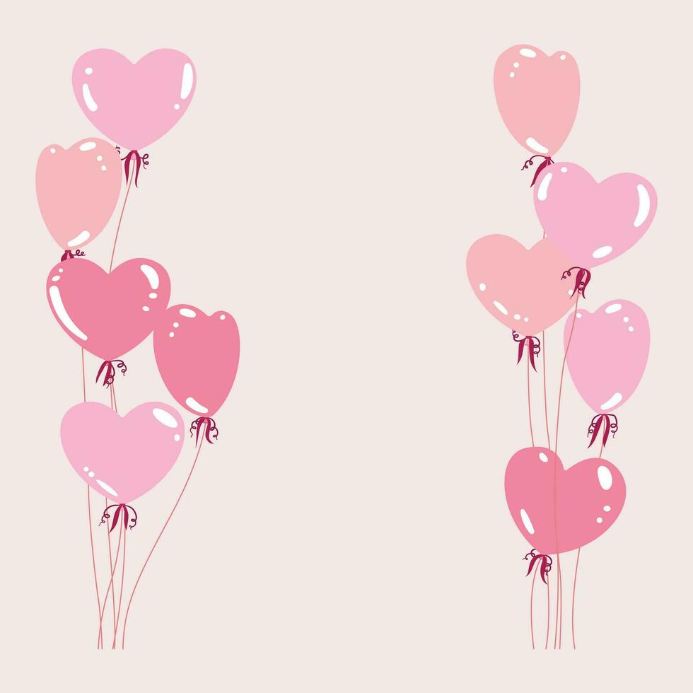 hjärtan av ballonger i platt stil.gäng av ballonger för kärlek, födelsedag och fest. flygande ballon med rep vektor