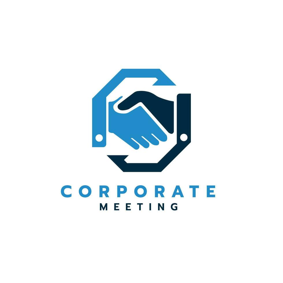 korporativ Angebote Geschäft Treffen Logo Design kreativ und einzigartig Idee Händeschütteln Logo vektor