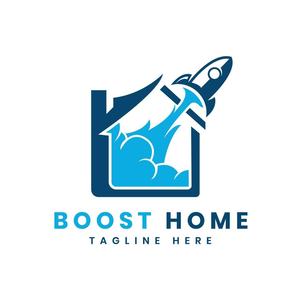 Boost Zuhause Rakete Logo Design zum echt Nachlass Geschäft Bedienung vektor