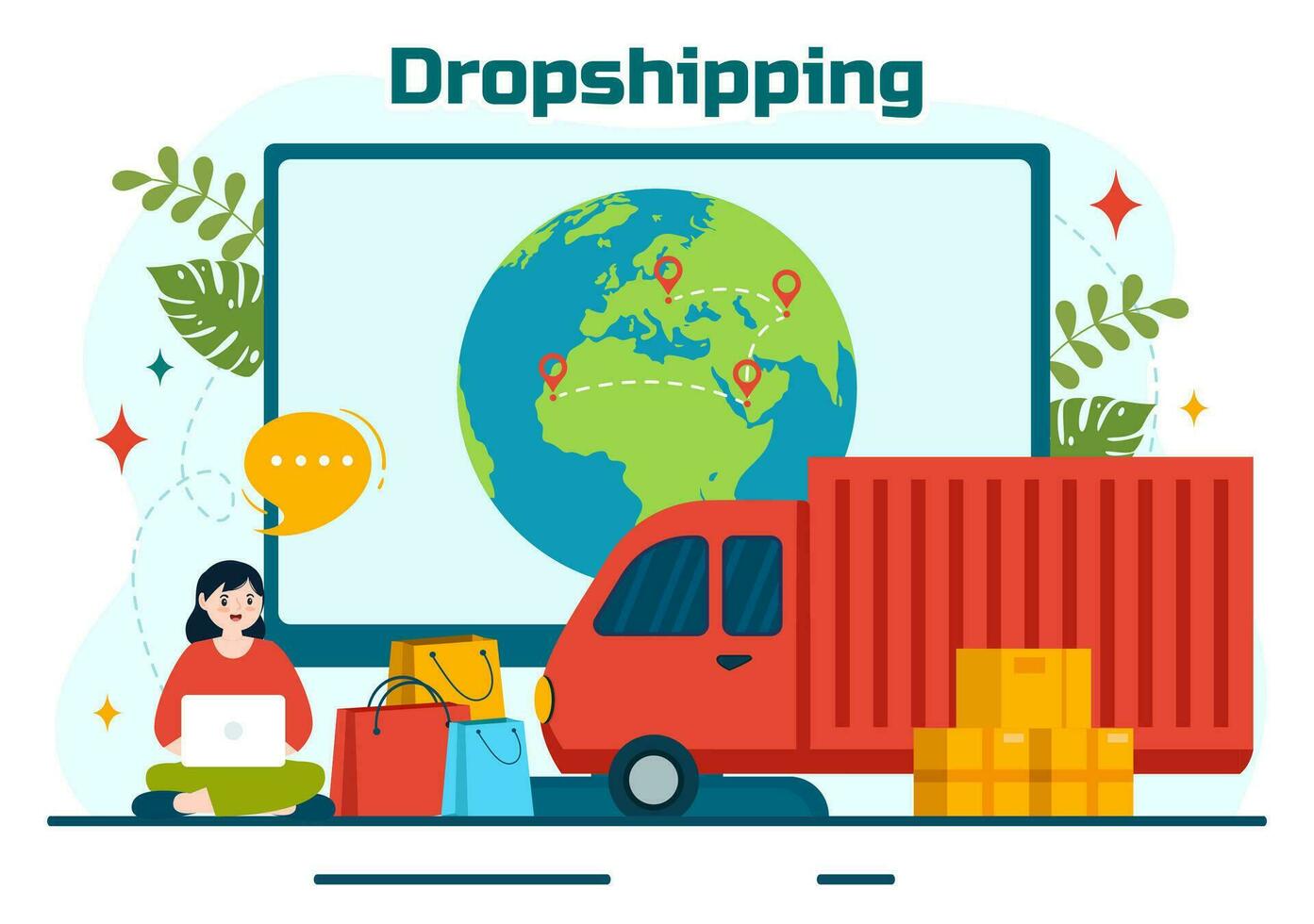 Dropshipping Geschäft Vektor Illustration mit Geschäftsmann öffnen E-Commerce Webseite Geschäft und Lassen Lieferant Schiff Produkt im eben Karikatur Hintergrund