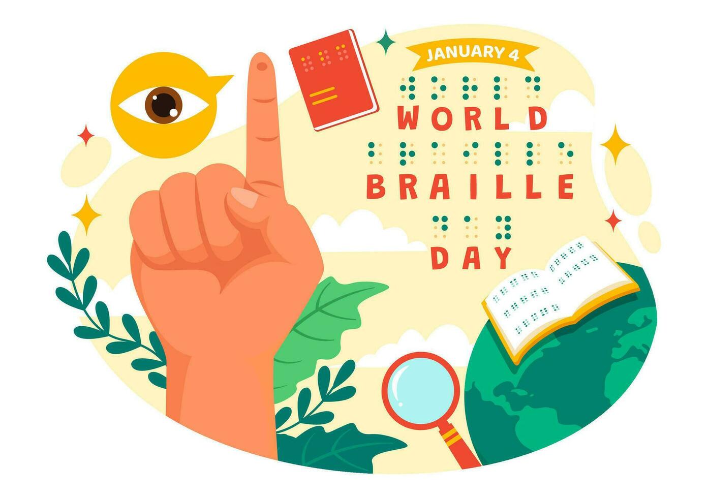 Welt Blindenschrift Tag Vektor Illustration auf 4 .. von Januar mit Text durch Alphabet zum meint von Kommunikation im eben Kinder Karikatur Hintergrund Design