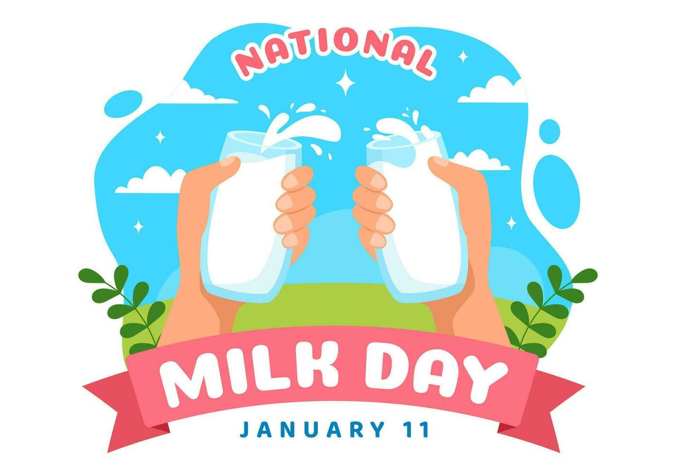 nationell mjölk dag vektor illustration på 11 januari med mjölk drycker och ko för affisch eller landning sida i Semester firande tecknad serie bakgrund