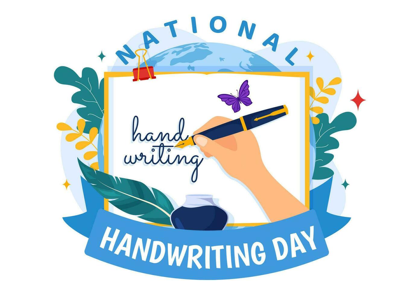 National Handschrift Tag Vektor Illustration auf 23 Januar mit Tinte, Stift und Papier zum Schreiben im eben Karikatur Hand gezeichnet Hintergrund Design