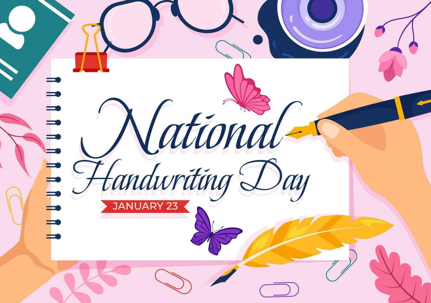 National Handschrift Tag Vektor Illustration auf 23 Januar mit Tinte, Stift und Papier zum Schreiben im eben Karikatur Hand gezeichnet Hintergrund Design