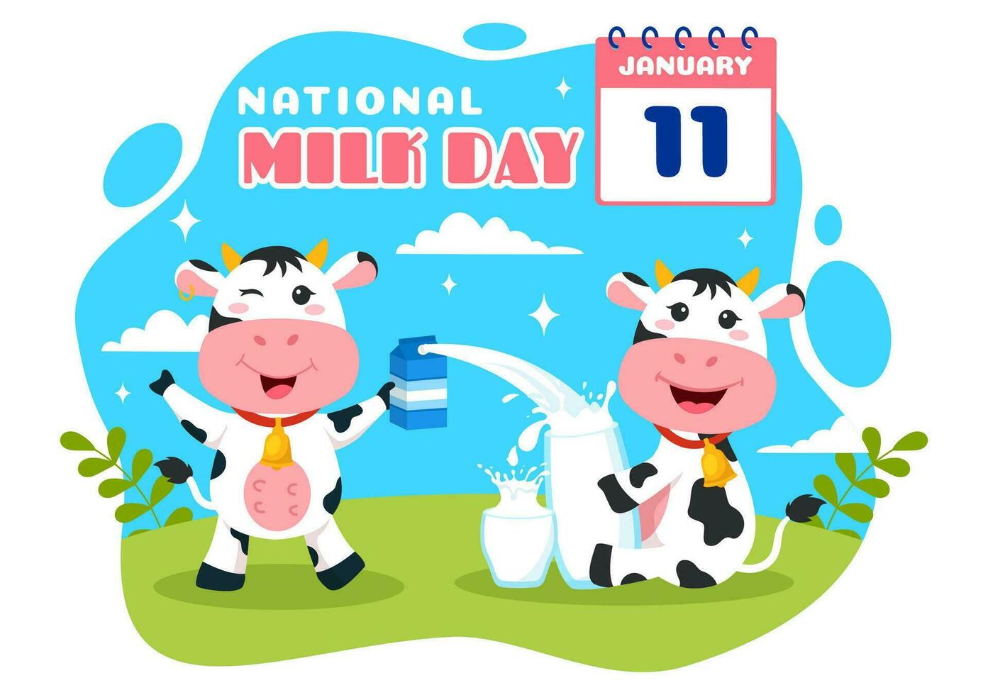 National Milch Tag Vektor Illustration auf 11 Januar mit Milch Getränke und Kuh zum Poster oder Landung Seite im Urlaub Feier Karikatur Hintergrund