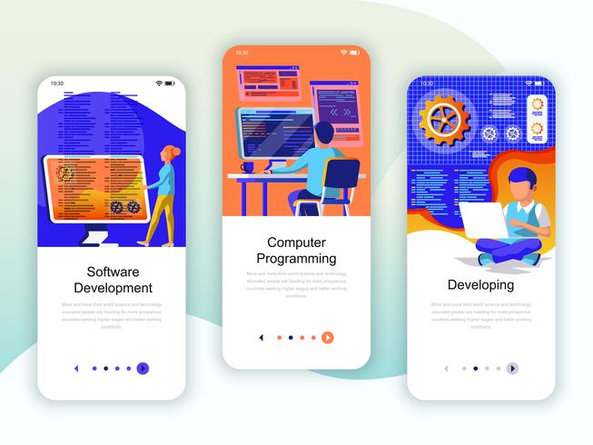 Set von Onboarding Screens User Interface Kit für Entwicklung, Programmierung vektor