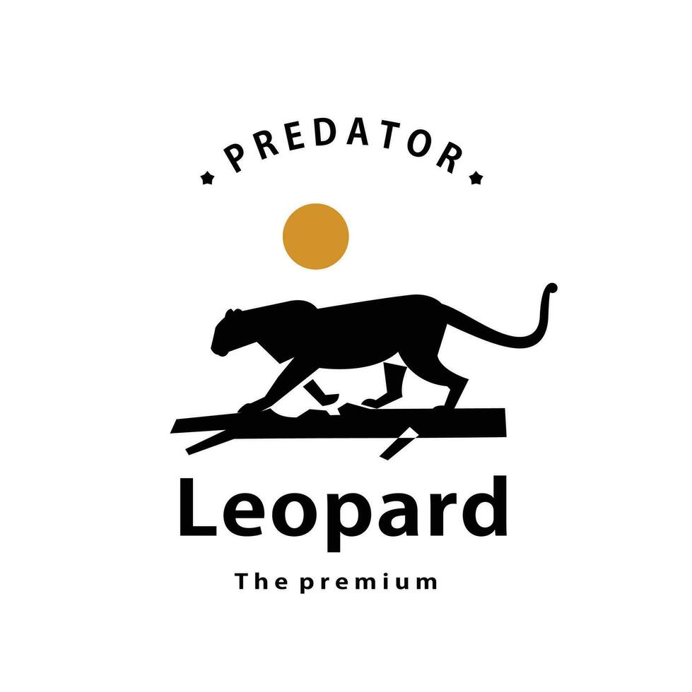 Jahrgang retro Hipster Leopard Logo Vektor Gliederung Silhouette Kunst Symbol