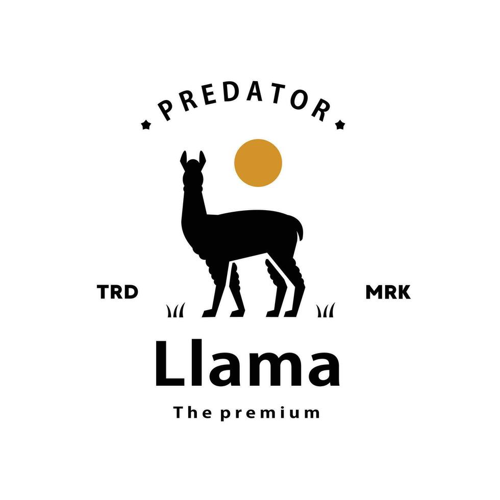 Jahrgang retro Hipster Lama Logo Vektor Gliederung Silhouette Kunst Symbol