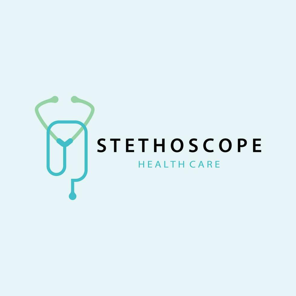 stetoskop logotyp, enkel linje modell hälsa vård logotyp design för företag märken, illustration mall vektor