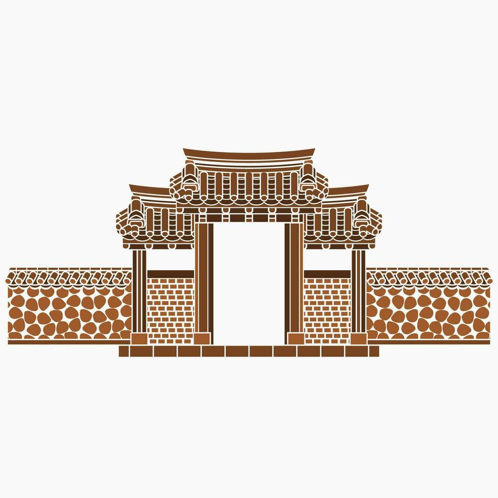 editierbar eben einfarbig Stil Vektor Illustration von traditionell Koreanisch Hanok Tor Gebäude zum Kunstwerk Element von orientalisch Geschichte und Kultur verbunden Design