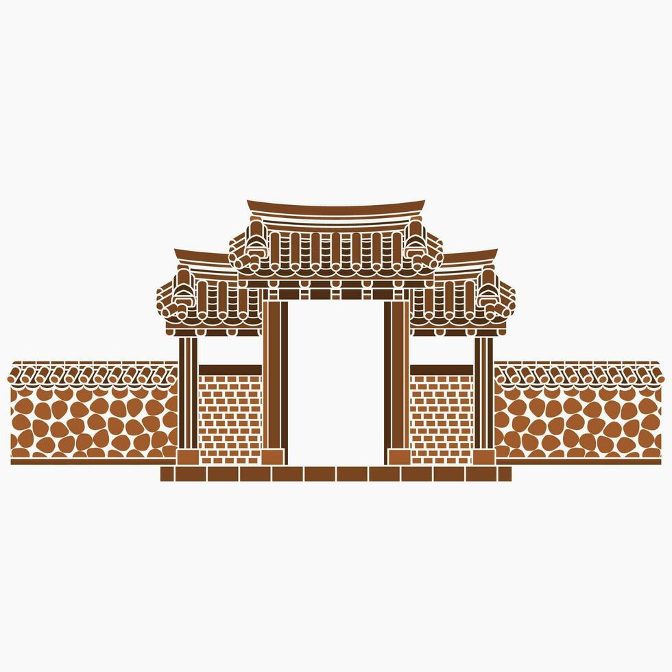 redigerbar platt svartvit stil vektor illustration av traditionell koreanska hanok Port byggnad för konstverk element av orientalisk historia och kultur relaterad design