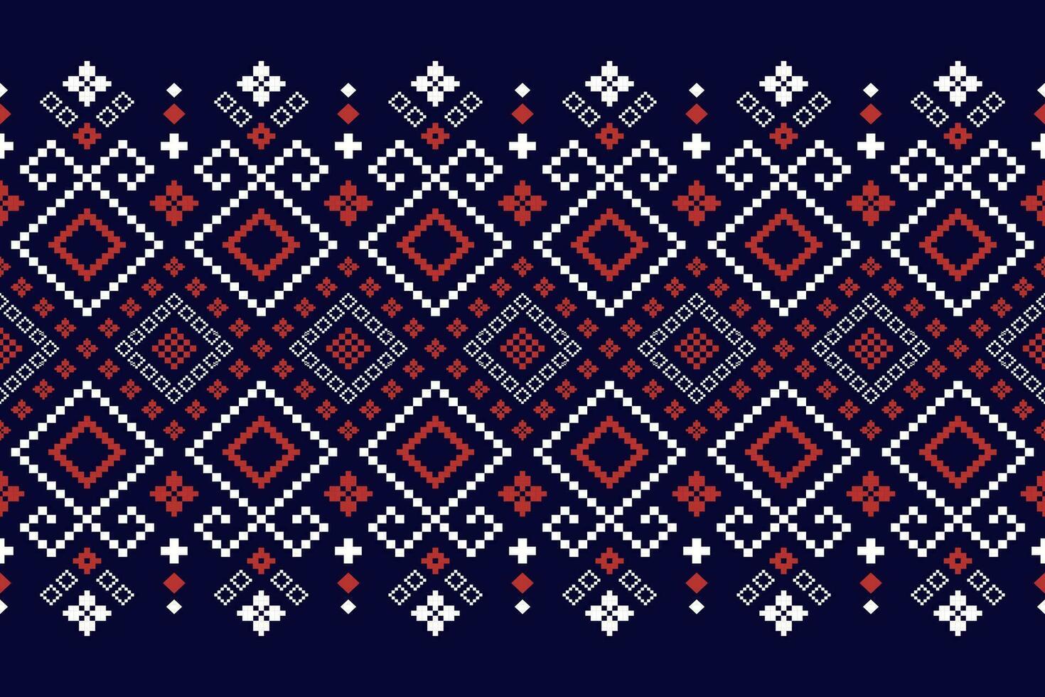 Indigo Marine Blau geometrisch traditionell ethnisch Muster Ikat nahtlos Muster Rand abstrakt Design zum Stoff drucken Stoff Kleid Teppich Vorhänge und Sarong aztekisch afrikanisch indisch indonesisch vektor