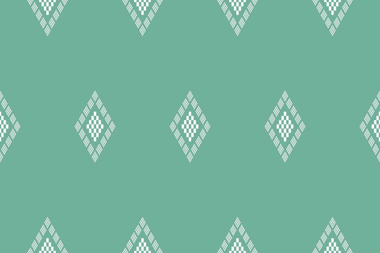 Grün Kreuz Stich bunt geometrisch traditionell ethnisch Muster Ikat nahtlos Muster Rand abstrakt Design zum Stoff drucken Stoff Kleid Teppich Vorhänge und Sarong aztekisch afrikanisch indisch indonesisch vektor