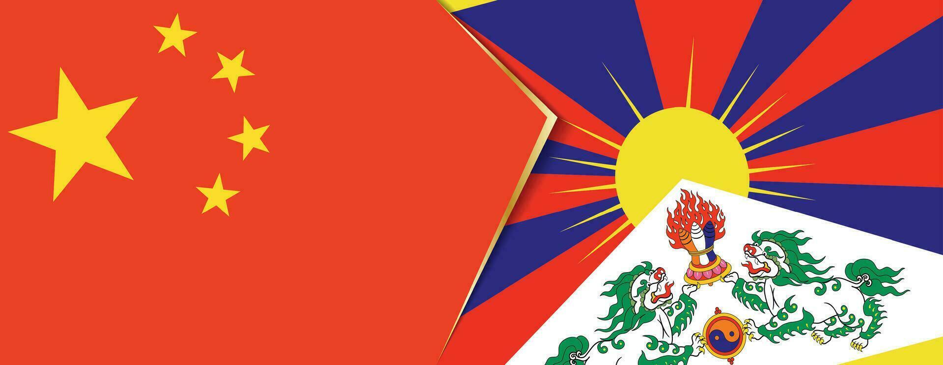 China und Tibet Flaggen, zwei Vektor Flaggen.