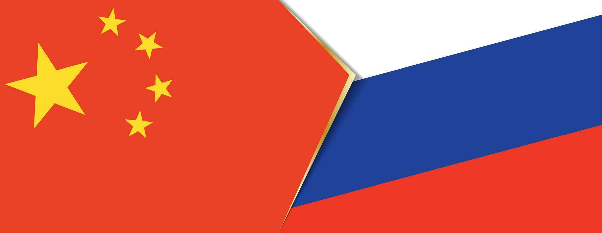 Kina och ryssland flaggor, två vektor flaggor.