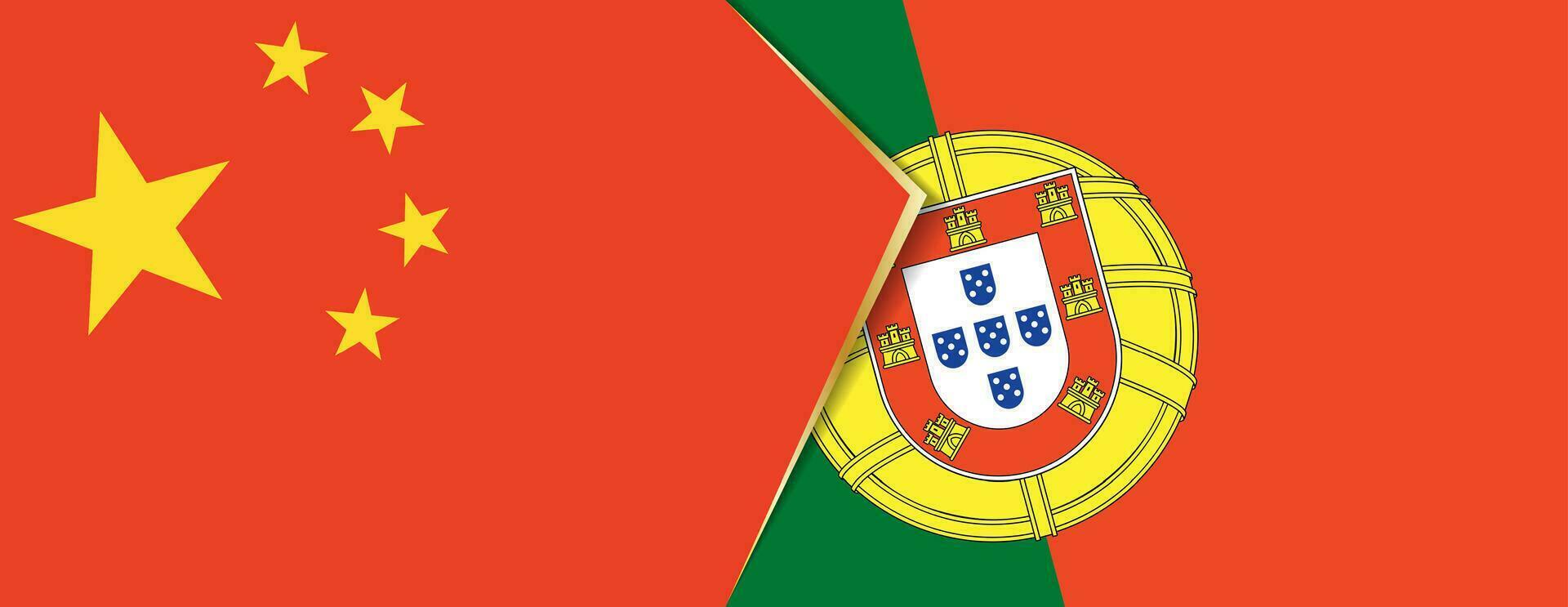 China und Portugal Flaggen, zwei Vektor Flaggen.