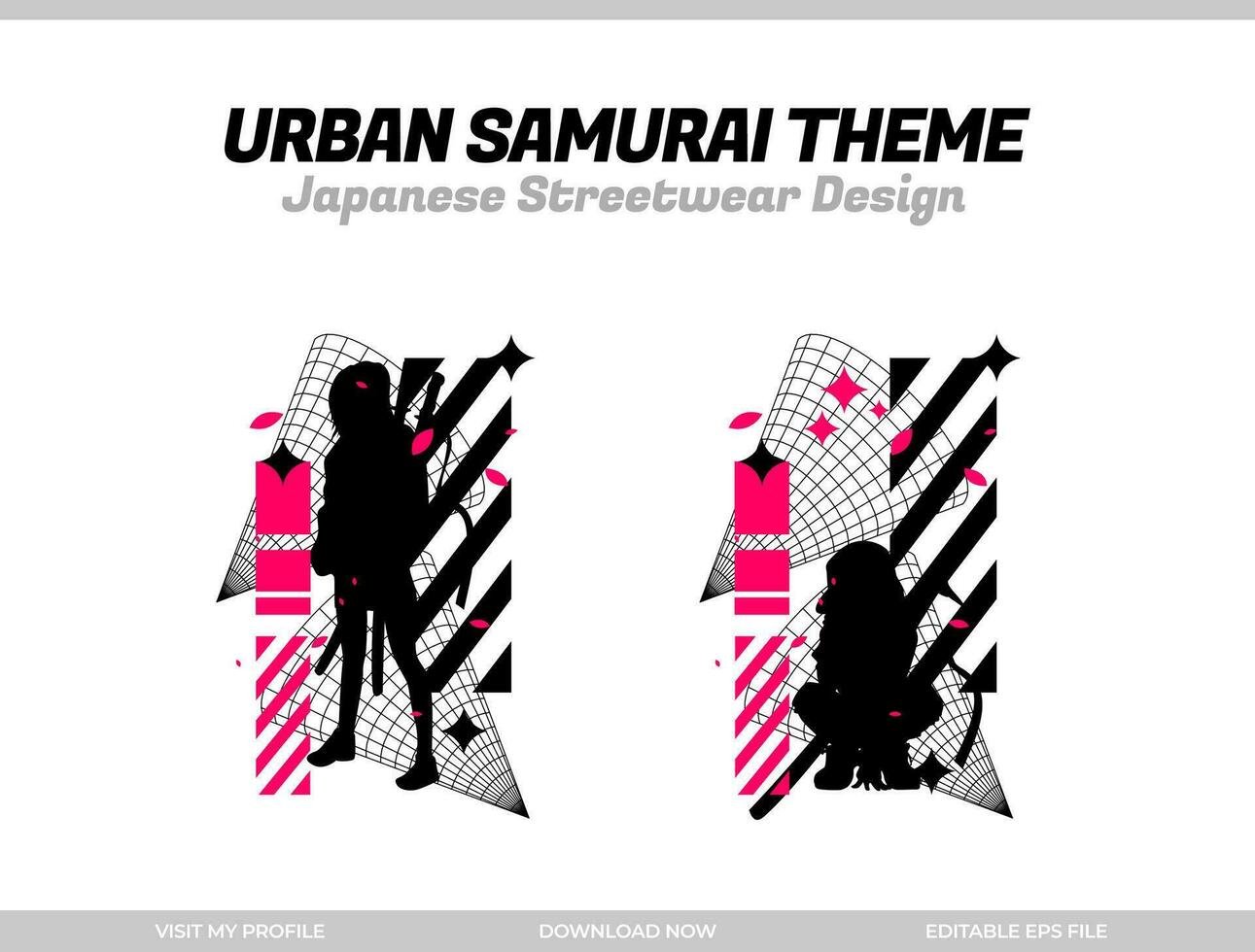 urban samuraj. samuraj vektor silhuett för design t-shirt begrepp. japansk streetwear t-shirt design. silhuett för japansk tema. samuraj streetwear t-shirt. cyberpunk tema samuraj.