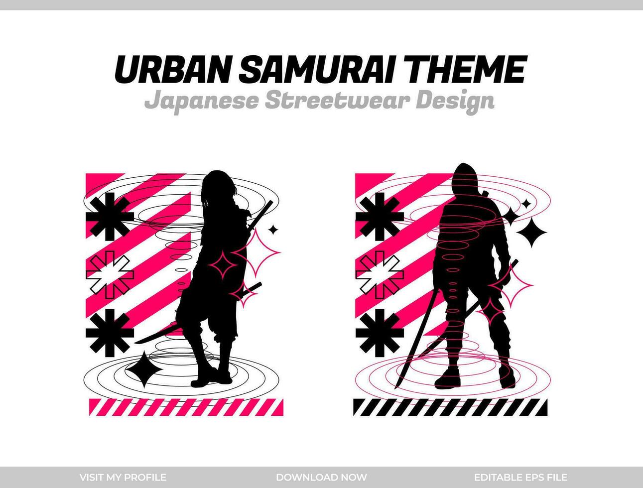 urban samuraj. samuraj vektor silhuett för design t-shirt begrepp. japansk streetwear t-shirt design. silhuett för japansk tema. samuraj streetwear t-shirt. cyberpunk tema samuraj.