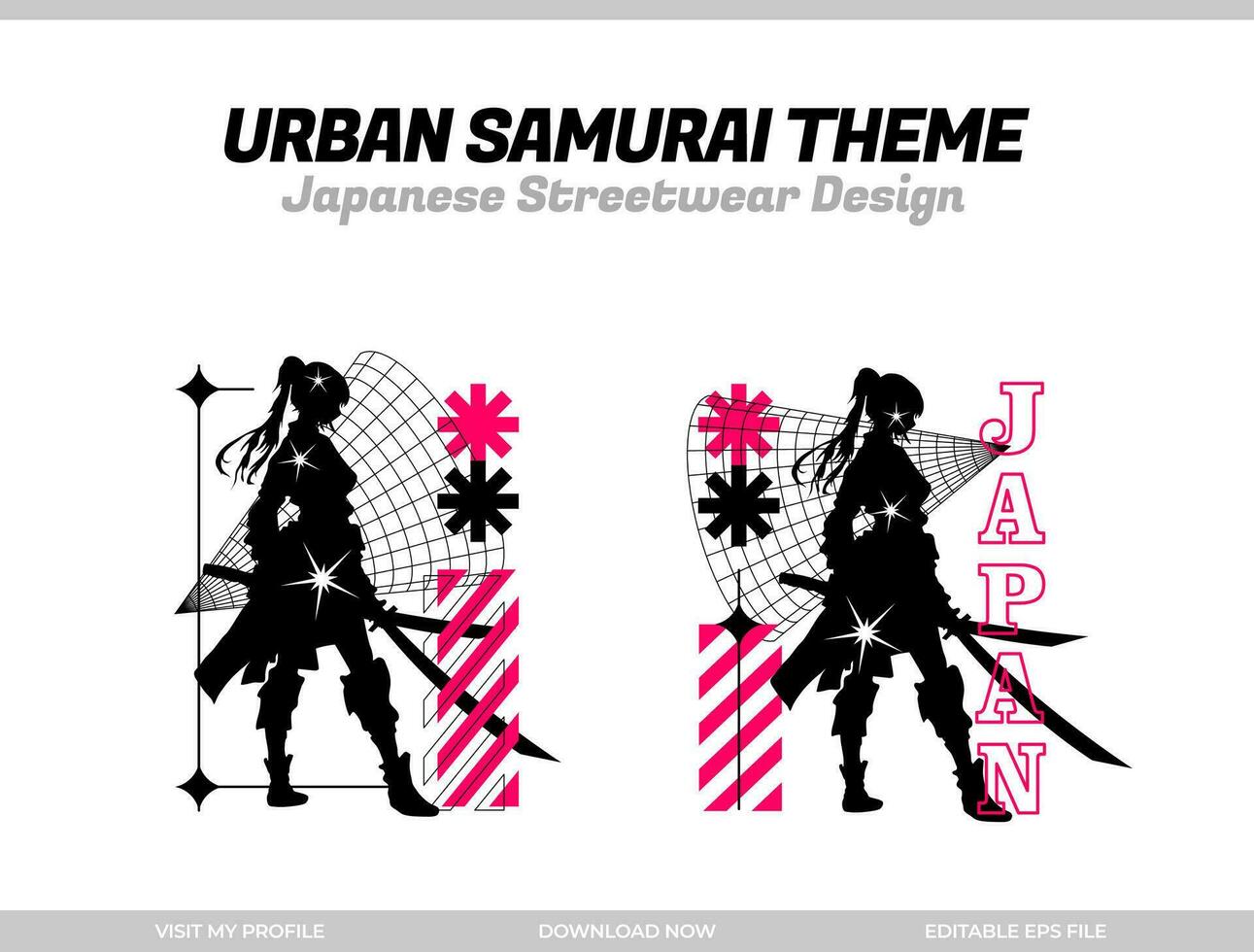 urban samuraj. samuraj vektor silhuett för design t-shirt begrepp. japansk streetwear t-shirt design. silhuett för japansk tema. samuraj streetwear t-shirt. cyberpunk tema samuraj.