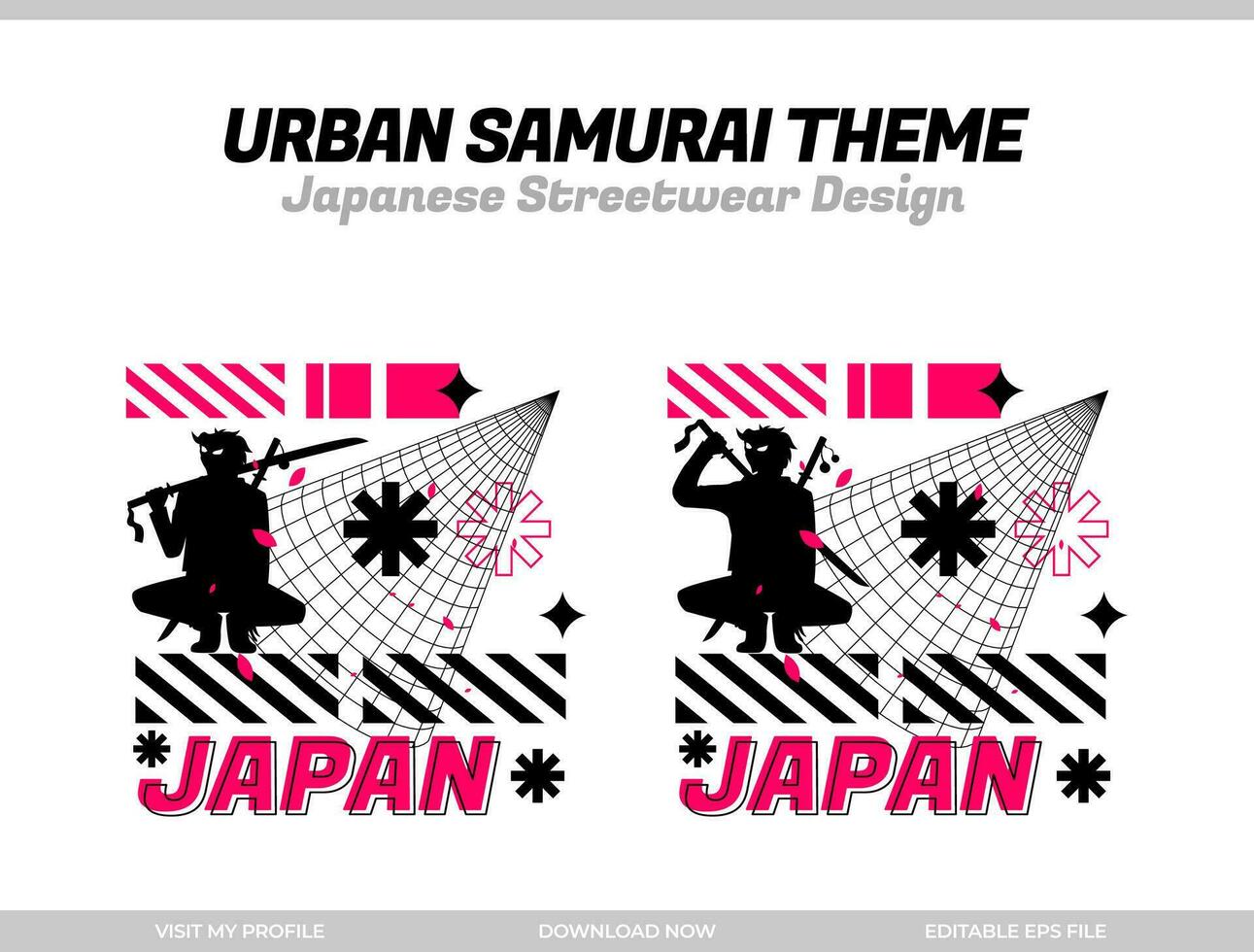 urban samuraj. samuraj vektor silhuett för design t-shirt begrepp. japansk streetwear t-shirt design. silhuett för japansk tema. samuraj streetwear t-shirt. cyberpunk tema samuraj.